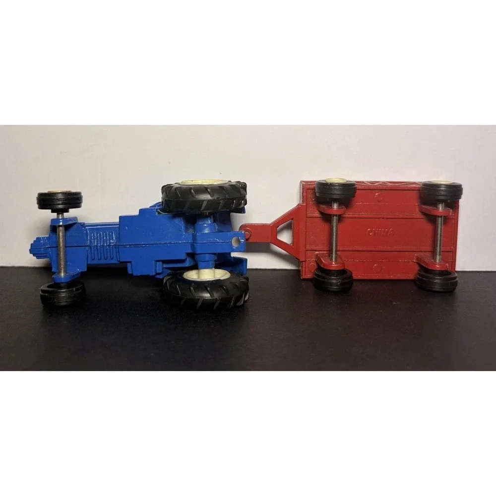 Vtg Blue Farm Boy Tractor Red Farm Trailer TootsieToys Diecast Set, 1950-1990